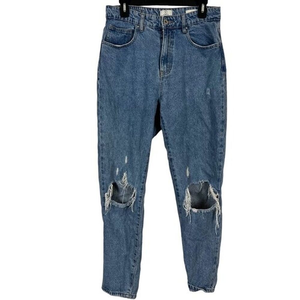 Cotton On 91 Womens Mom Distressed High Rise Blue Medium Wash Jeans sz 8 x 29
